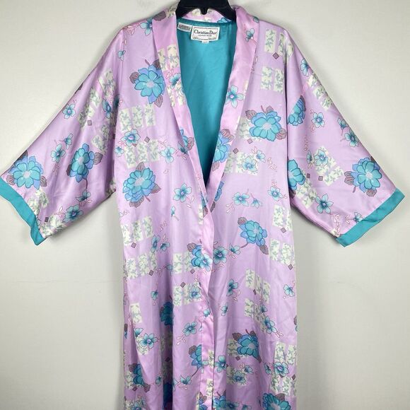 Vintage Christian Dior Floral Robe Medium Petite Lavender Cottage-core NO BELT - Picture 4 of 15